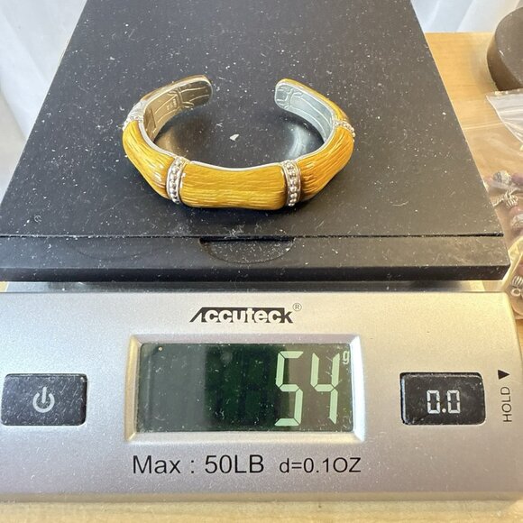 Whitney Kelly Bracelet Cuff Tigers Eye Bamboo Hinged Sterling Silver 54g QVC - Picture 10 of 13